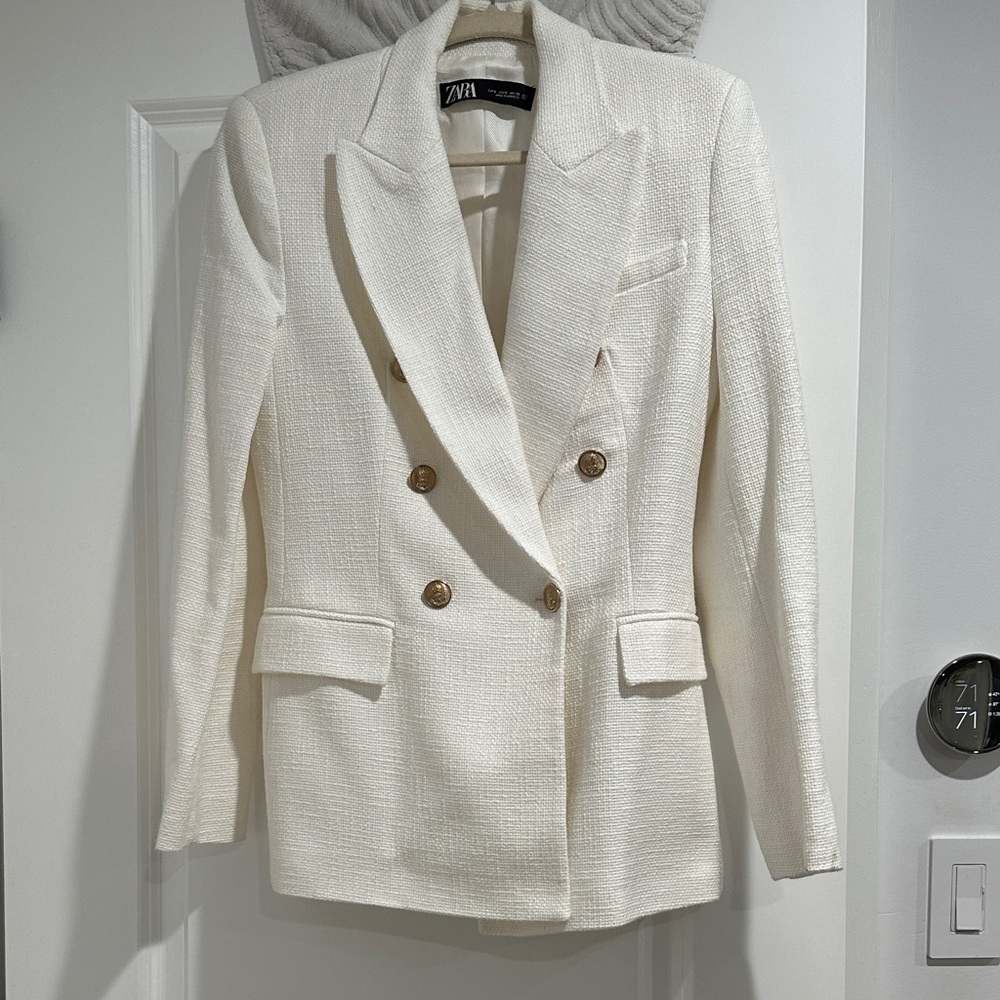 Zara Women's Cream Blazer with Gold Buttons